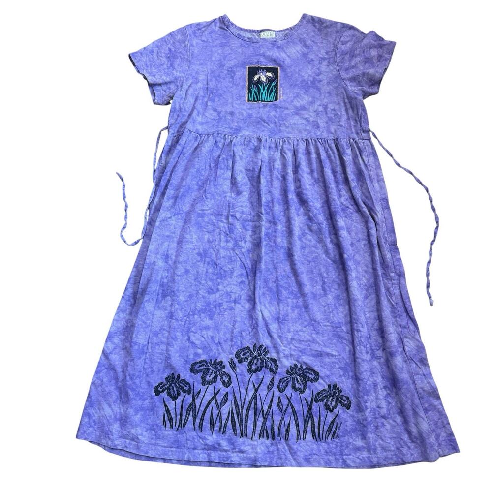 Vtg Cactus Bay Lynee Tye Dye Maxi Dress Cover Up Purple Iris Floral Y2K XXL USA